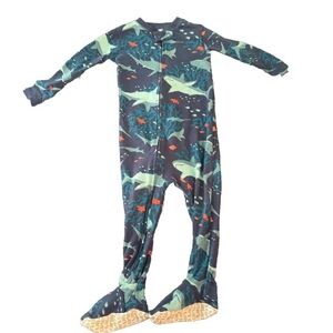 Carter's Navy Shark Print Footed One-Piece Pajamas with Mint Sharks NWOT